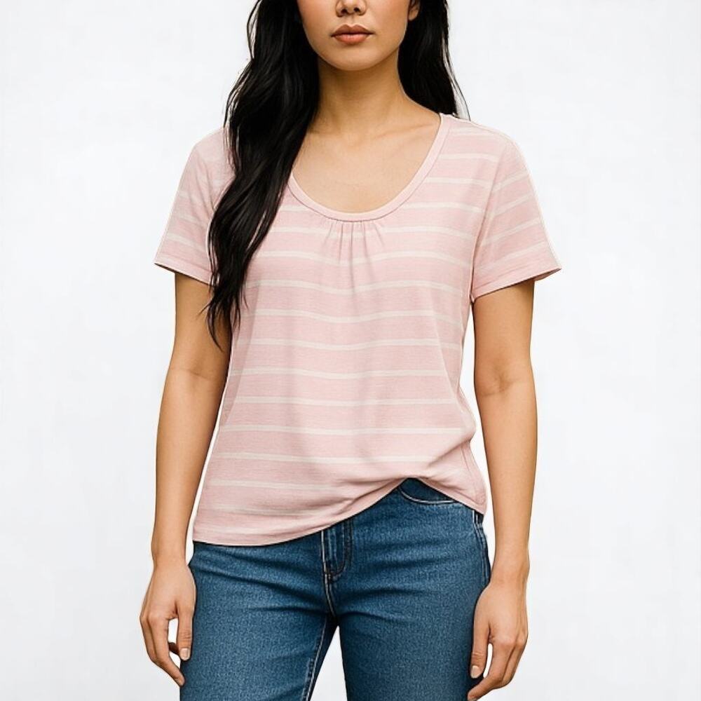 MERCER STREET STUDIO Pink Striped Scoop Neck Tee